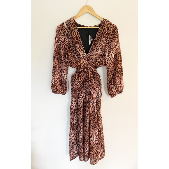 Anthropologie Ranna Gill Leopard Printed Cut Out Midi Dress XS - Picture 5 of 9